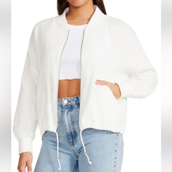 BB Dakota Steve Madden Linen bomber Jacket Down For The Gauze Size Medium White - Picture 4 of 15
